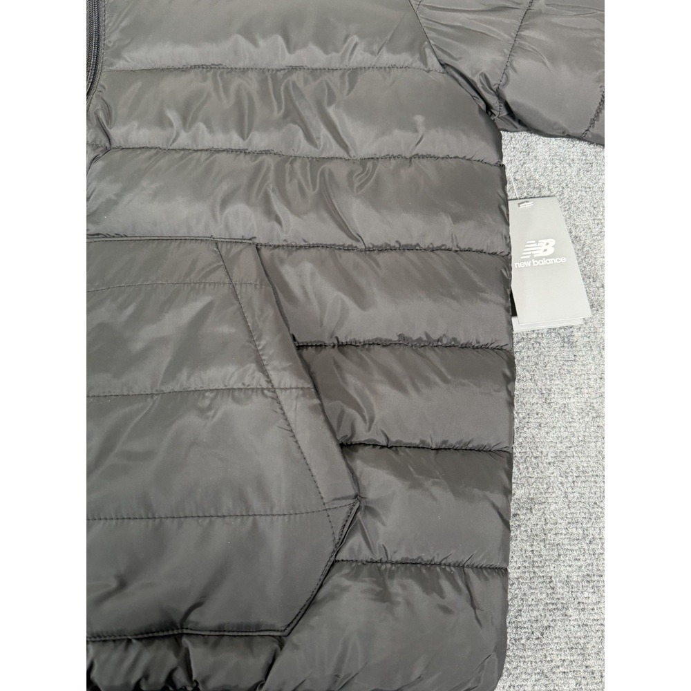 NWT New Balance Tech Puffer Hooded Jacket Mens Medium Black Comfort Fit Full Zip - Picture 6 of 14